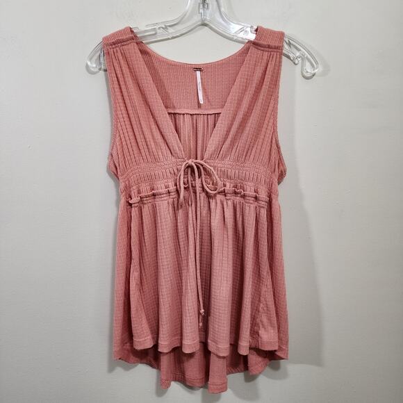 Free People  beach bound deep v-neck tie front peach tank top womans size medium - Picture 2 of 10